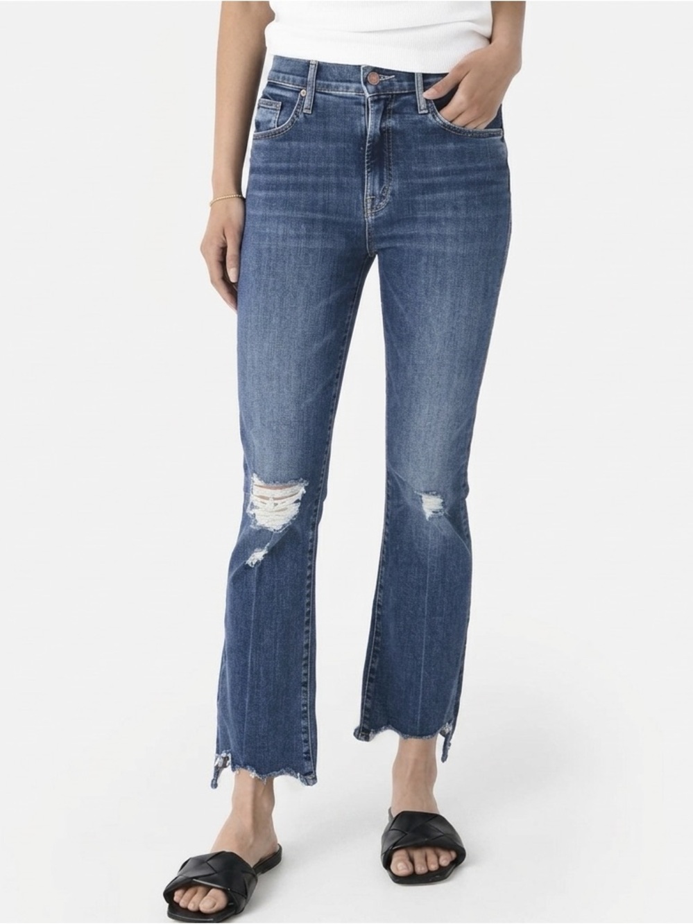 Mother Jeans Womens 24 Blue The Insider Crop Step Fray Raw Hem Ankle Length